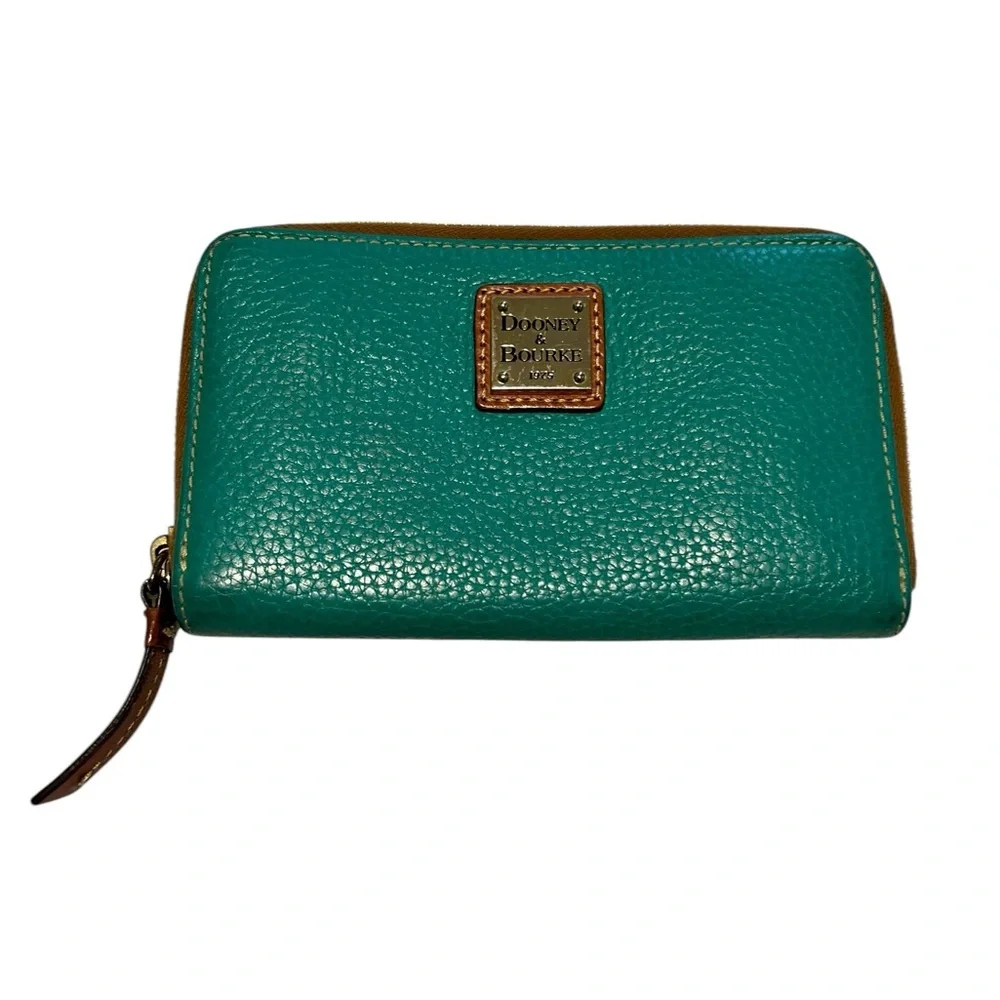 Dooney & Bourke Pebble Leather Zip around Y2k Wallet Teal Green Red Interior med - Picture 10 of 16